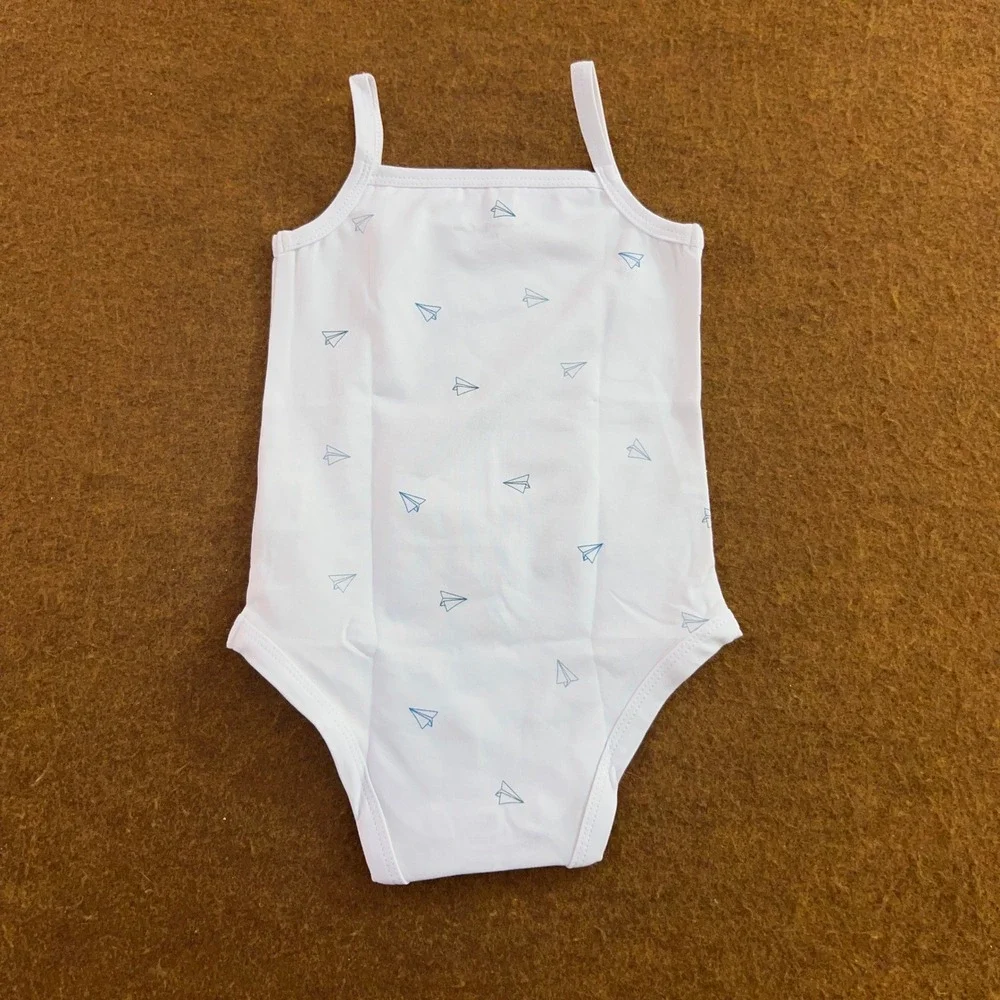 Aimi Child Unisex 12M White Paper Airplane Print Cami Bodysuit 2 Pieces New